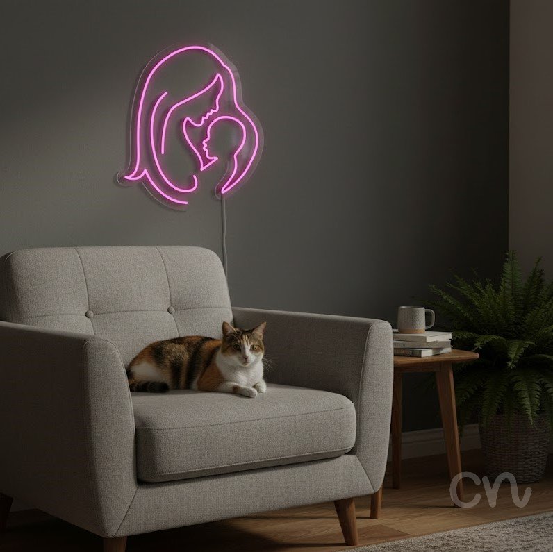 Custom Neon | Mother and Child Neon Sign | 23x22 Inches | Hot Pink Neon Light 2
