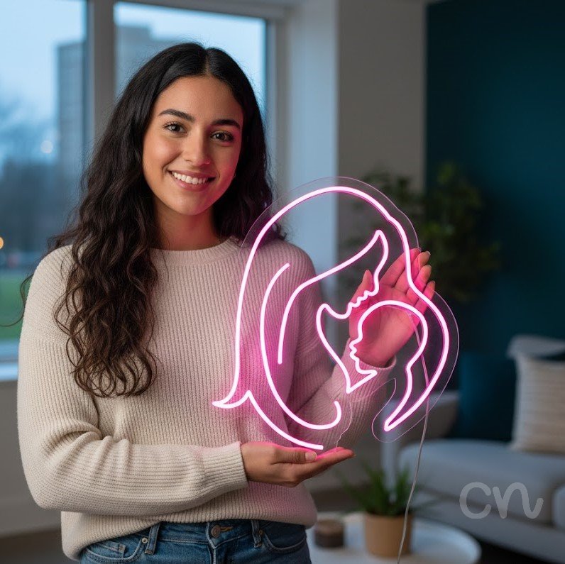 Custom Neon | Mother and Child Neon Sign | 21x19 Inches | Hot Pink Neon Sign