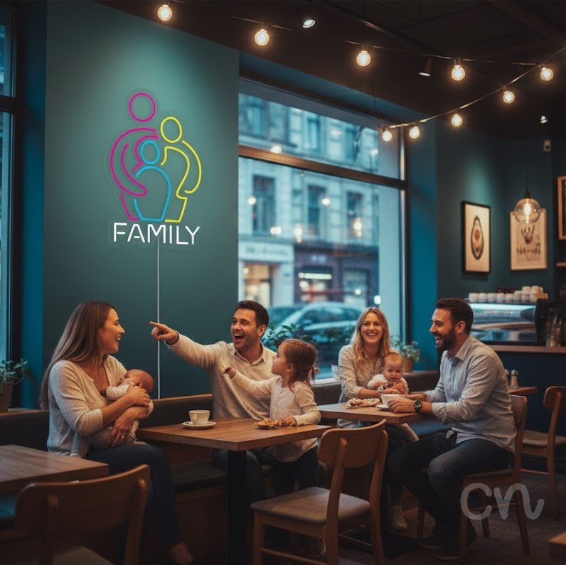 Custom Neon | Family Neon Sign | 23x16 | Pink Yellow Cyan Neon Sign for Home Decor