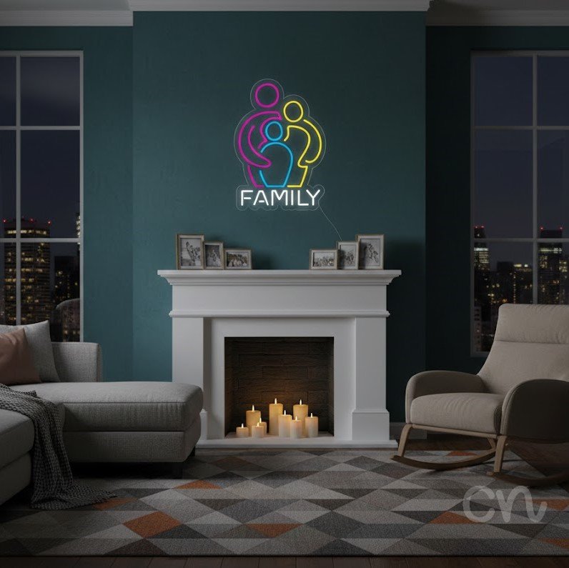 Custom Neon | Family Neon Sign | 23x16 | Pink Yellow Cyan Neon Sign for Home Decor 2