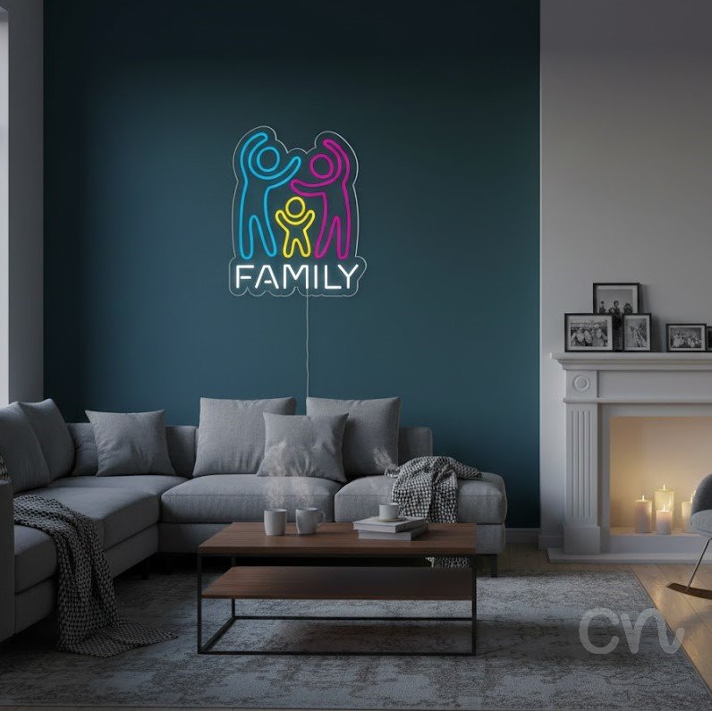 Custom Neon | Family Neon Sign | 21x17 | Ice Blue, Bright Yellow, Neon Purple, Warm White 2