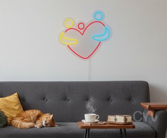 Custom Neon | Family Hugging Design Neon Sign | 22x23 | Red Yellow Blue 2