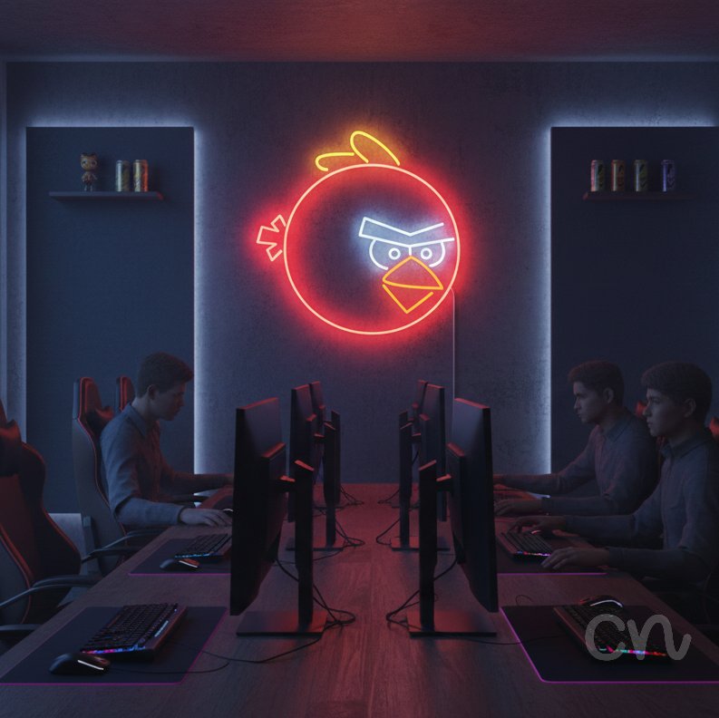 Custom Neon | Angry Bird Neon Sign | 22x22 | Red White Orange Yellow 2