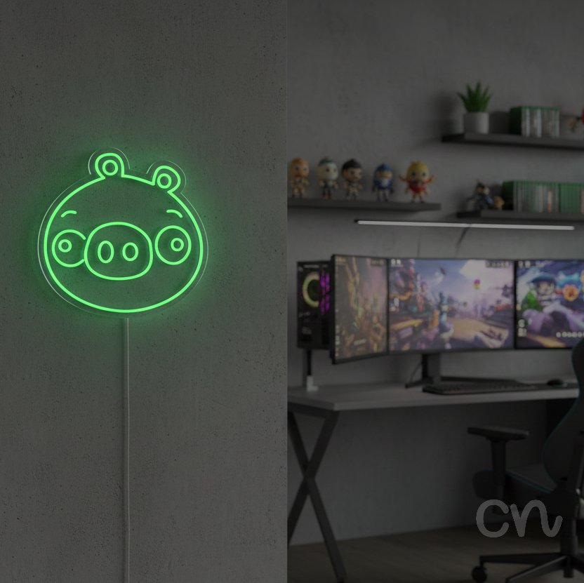 Custom Neon | Pig Face Neon Sign | 22x22 | Neon Green for Room Decor and Parties 2