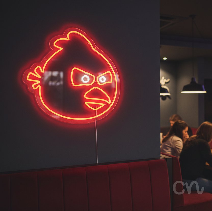 Custom Neon | Bird Face Neon Sign | 20x20 | Red and Orange Neon Sign for Home Decor