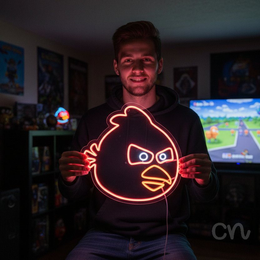 Custom Neon | Bird Face Neon Sign | 20x20 | Red and Orange Neon Sign for Home Decor 2