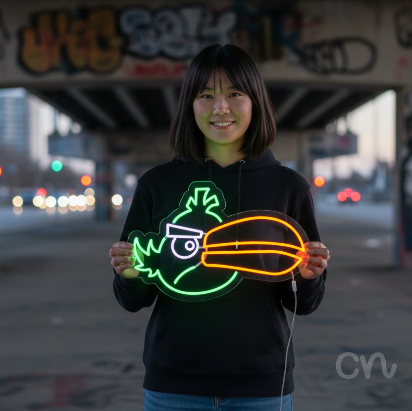 Custom Neon | Toucan Head Neon Sign | 16x24 | Green Orange White | Bright Home Decor