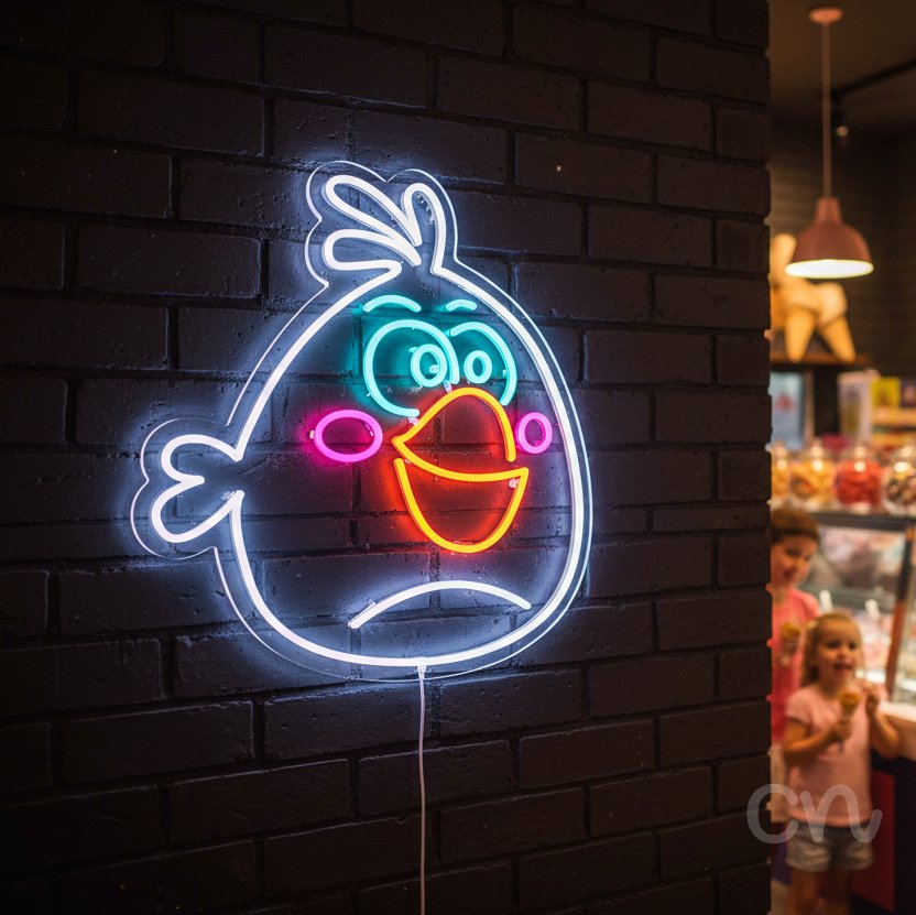 Custom Neon | Bird Design Neon Sign | 23x21 Inches | White Cyan Orange Magenta