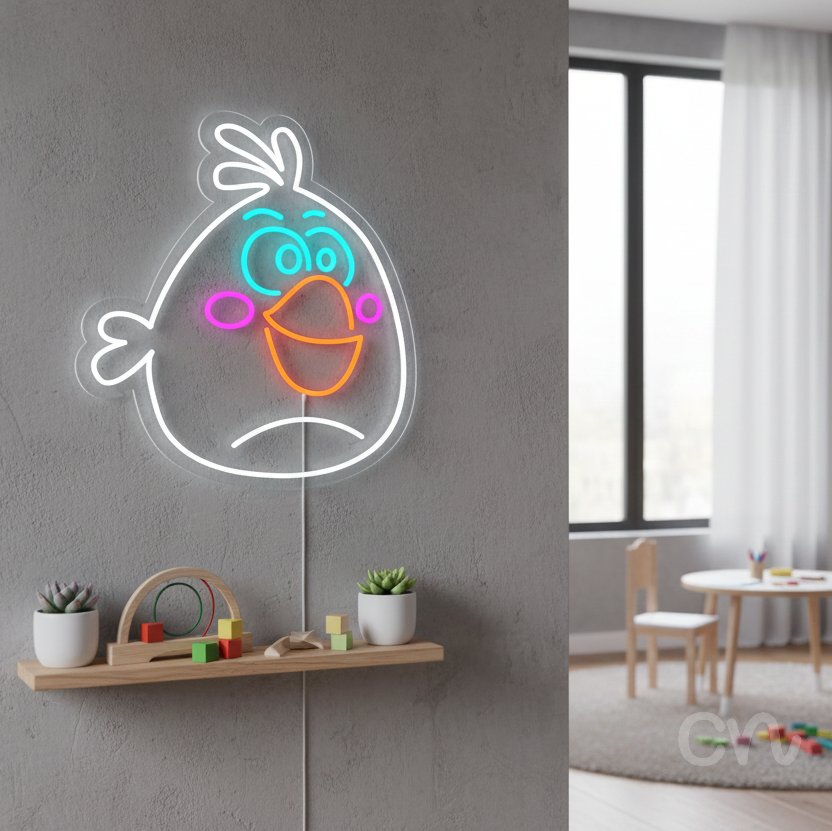 Custom Neon | Bird Design Neon Sign | 23x21 Inches | White Cyan Orange Magenta 2