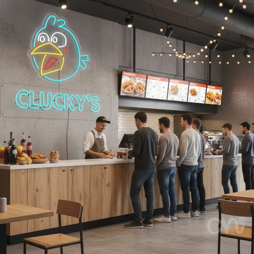 Custom Neon | Cartoon Bird Neon Sign | 22x22 | Ice Blue White Yellow Red Orange