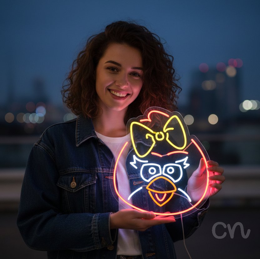 Custom Neon | Cartoon Bird Face Neon Sign | 23x21 | Yellow Red Orange White