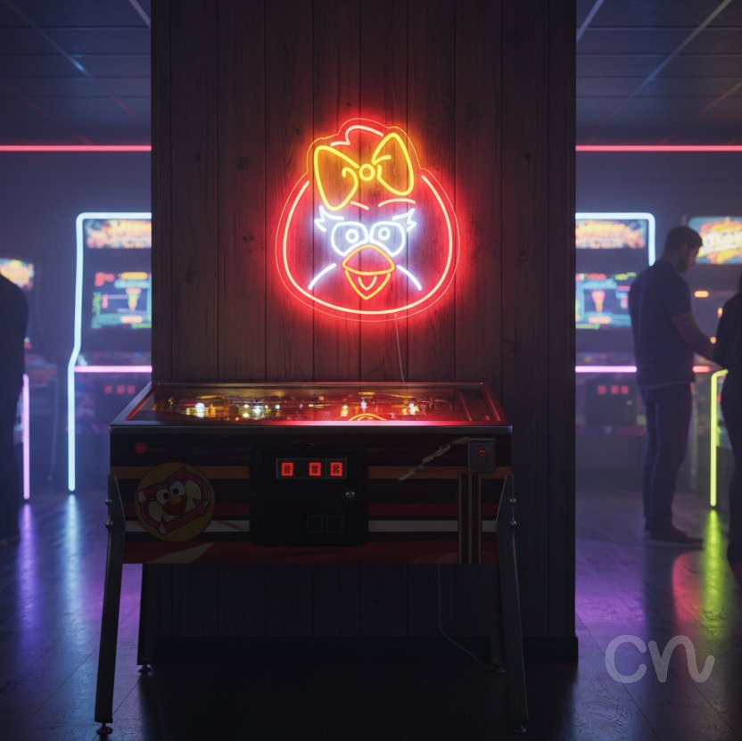 Custom Neon | Cartoon Bird Face Neon Sign | 23x21 | Yellow Red Orange White 2