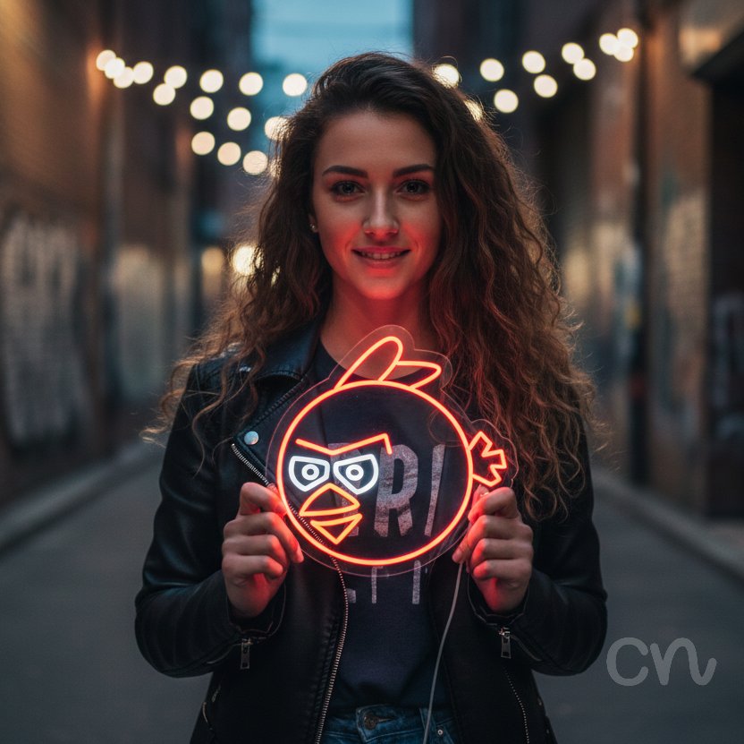 Custom Neon | Bird Face Neon Sign | 22x22 | Red White Orange Neon Sign