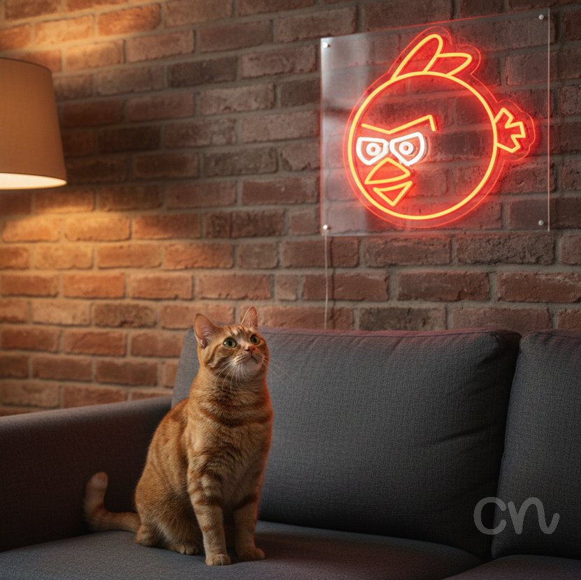 Custom Neon | Bird Face Neon Sign | 22x22 | Red White Orange Neon Sign 2