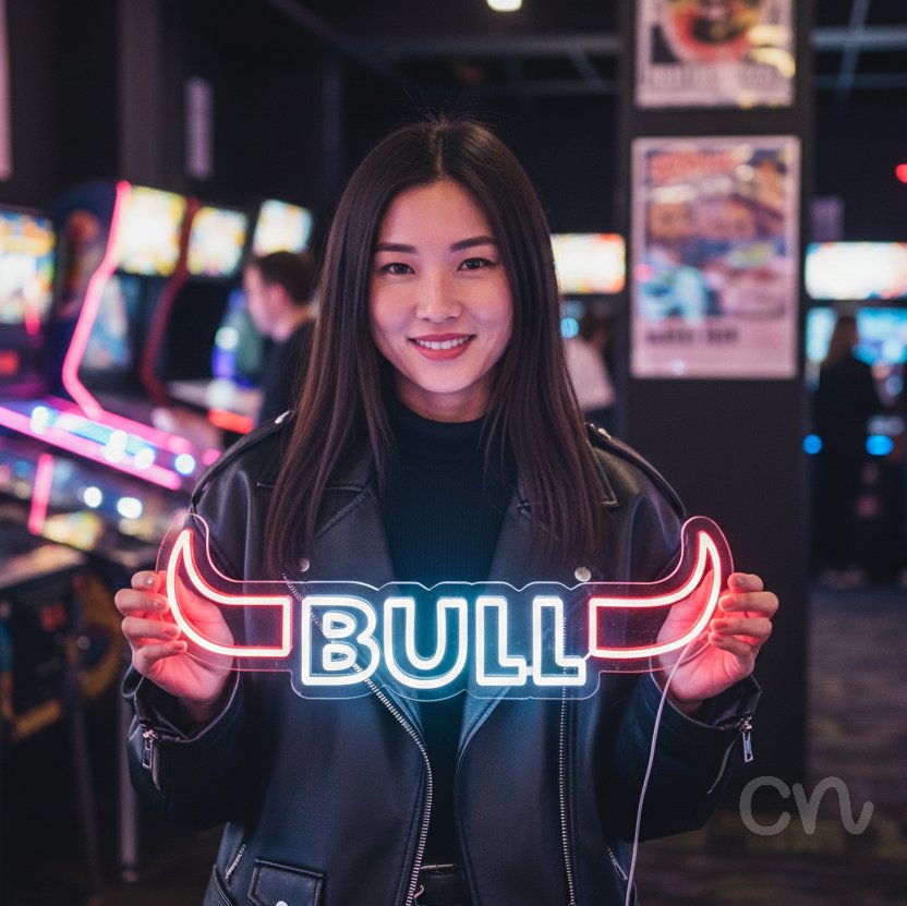 Custom Neon | Bull Neon Sign | 8x24 | Red Neon Sign for Home Bar and Party Decor