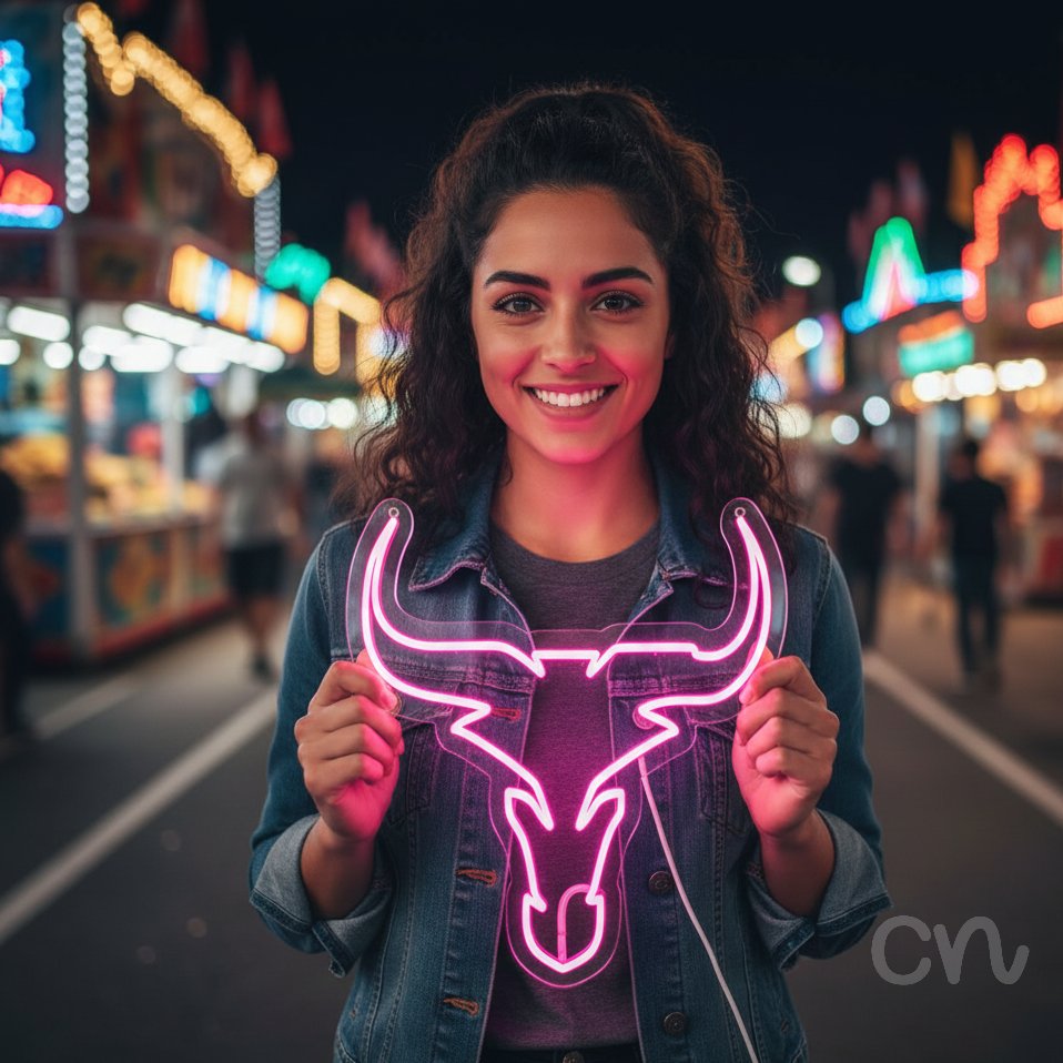 Custom Neon | Bull Head Neon Sign | 18x22 | Hot Pink