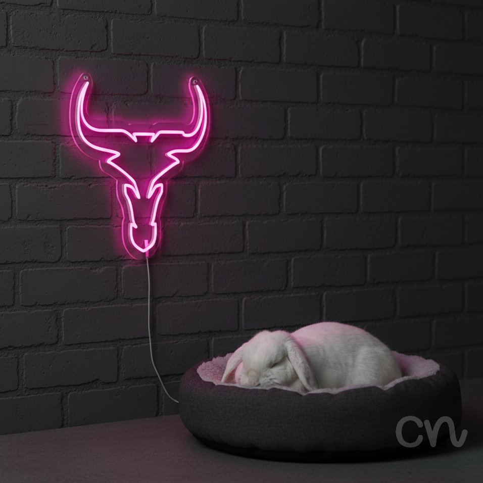 Custom Neon | Bull Head Neon Sign | 18x22 | Hot Pink 2