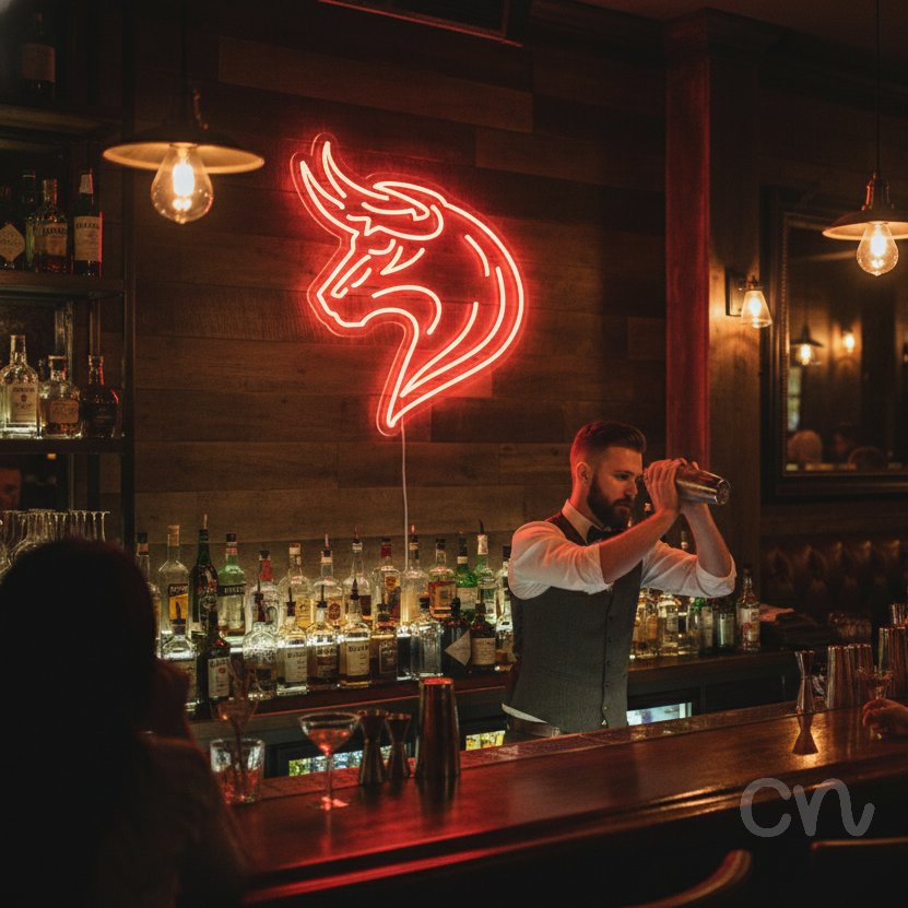 Custom Neon | Bull Head Neon Sign | 22x19 | Red Neon Sign for Home Bar Wall Decor 2