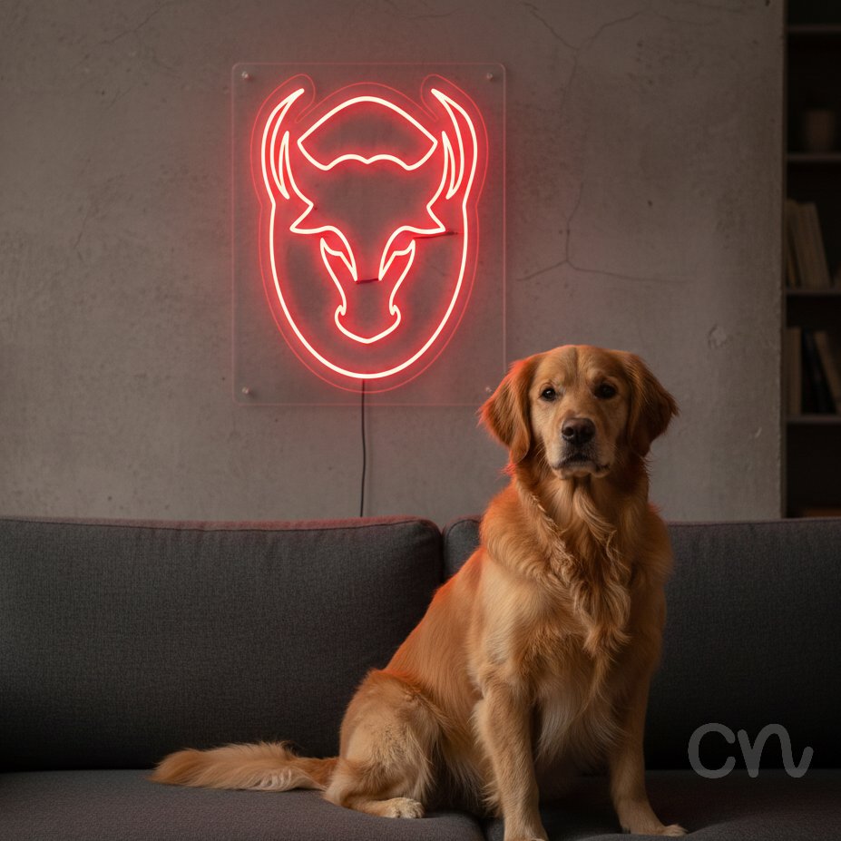 Custom Neon | Bull Head Neon Sign | 21x22 | Red Neon Sign for Home Bar Decor