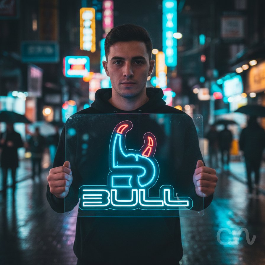 Custom Neon | Bull Neon Sign | 19x24 | Ice Blue and Red Neon Lights for Home Decor