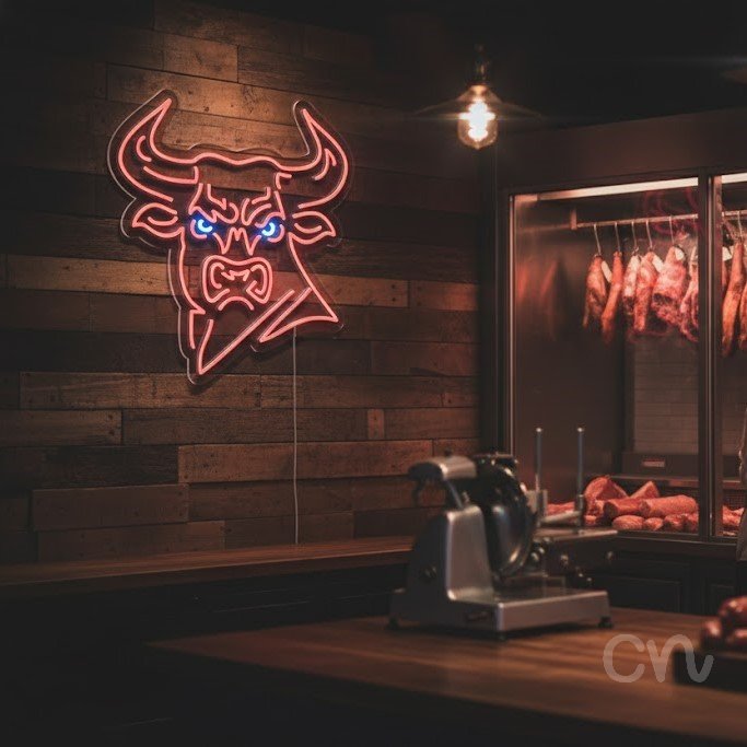 Custom Neon | Bull Head Neon Sign | 23x22 | Red Bright Neon Sign for Bar Decor