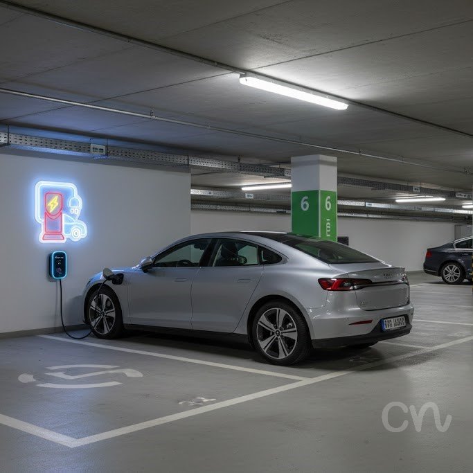 Custom Neon | Electric Car and Charger Neon Sign | 18x18 | Red, Yellow, Ice Blue