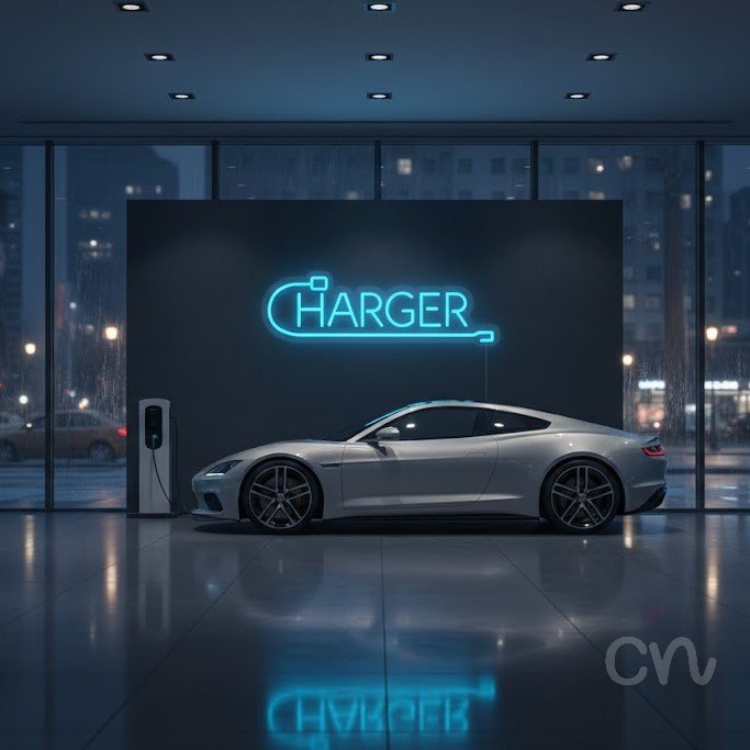 Custom Neon | Charger Neon Sign | 7x24 | Ice Blue Neon Sign for Modern Decor