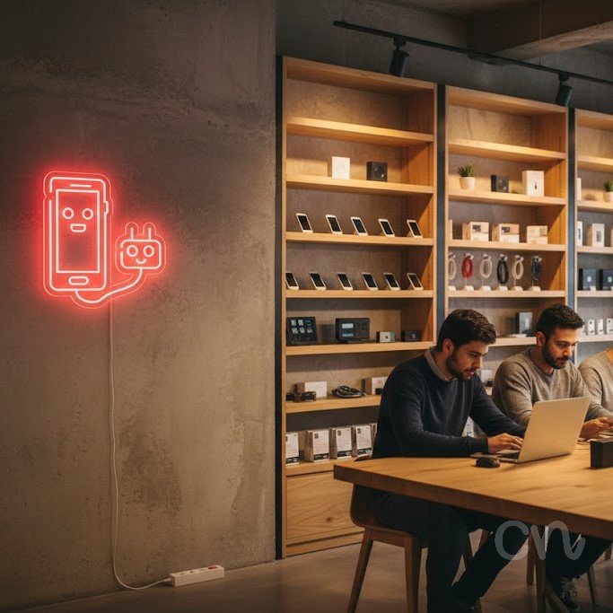 Custom Neon | Smartphone and Plug Neon Sign | 21x20 | Red 2