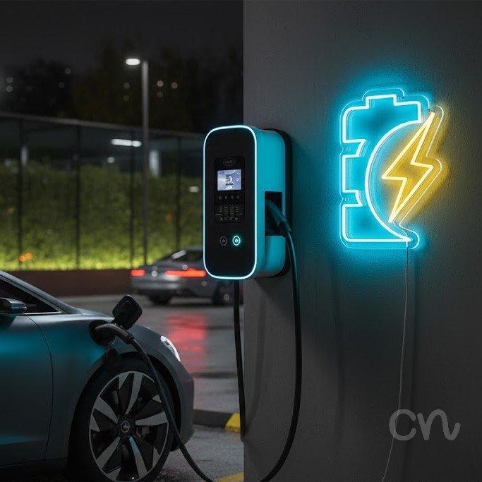 Custom Neon | Battery with Lightning Bolt Neon Sign | 20x14 | Ice Blue and Yellow 2