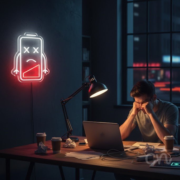 Custom Neon | Sad Battery Neon Sign | 21x18 | Red White Colors for Modern Decor 2