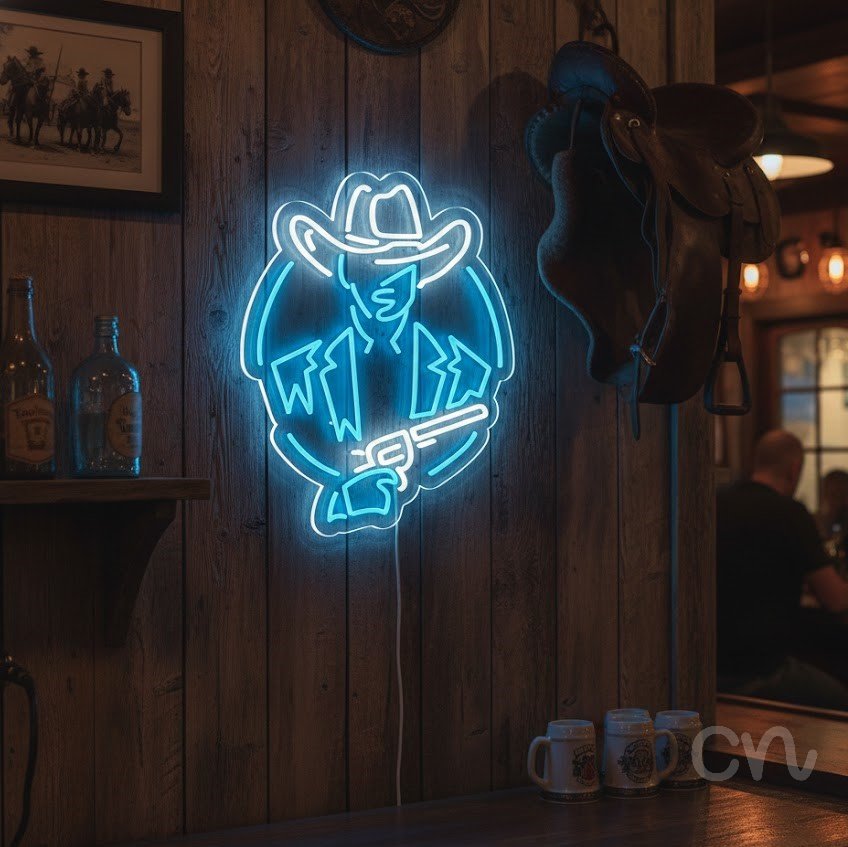Custom Neon | Cowboy with Gun Neon Sign | 23x18 | Ice Blue 2