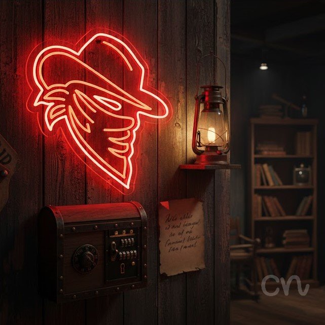 Custom Neon | Bandit Face Neon Sign | 23x21 | Red Color Neon Sign for Bars and Decor 2