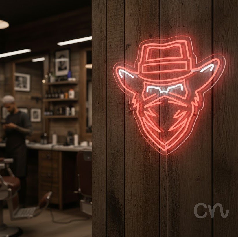 Custom Neon | Cowboy Face Neon Sign | 23x24 Inches | Red Neon Sign for Wall Decor 2