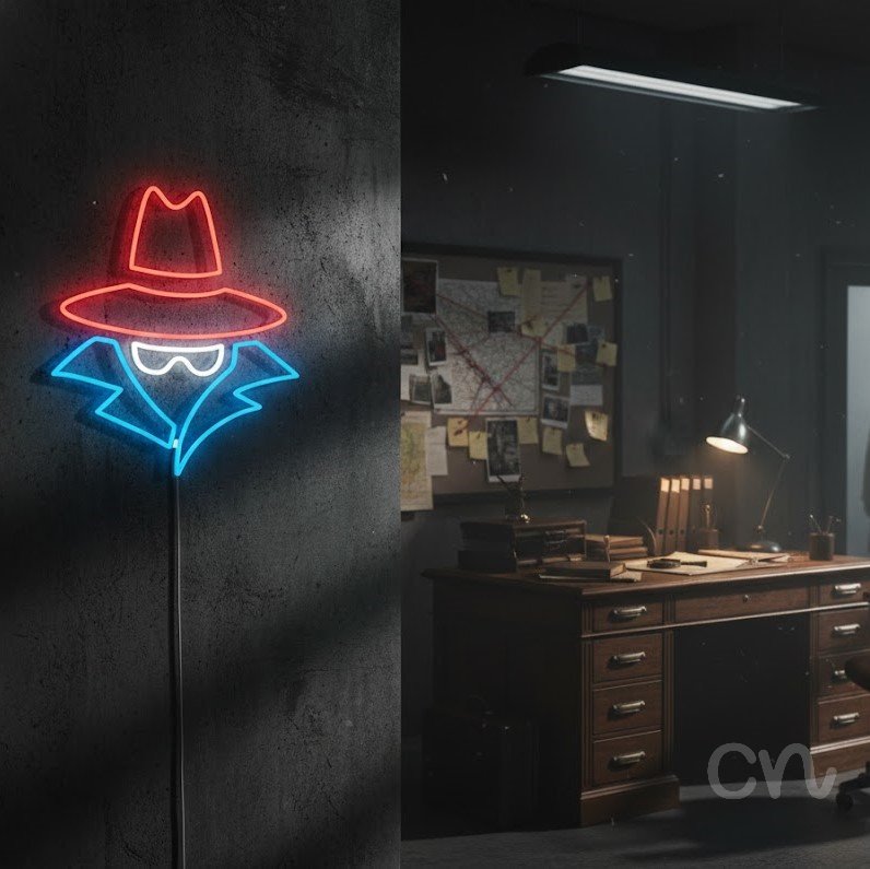 Custom Neon | Detective Design Neon Sign | 21x20 Inches | Red Ice Blue Colors 2