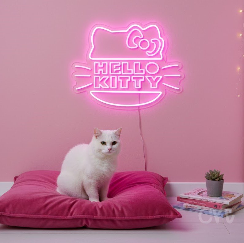 Custom Neon | Hello Kitty Neon Sign | 19x24 | Pink Neon Sign for Bedroom and Decor 2