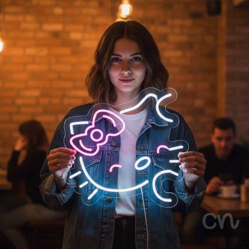 Custom Neon | Cat Face Neon Sign | 17x16 | Hot Pink Neon Sign for Room Decor