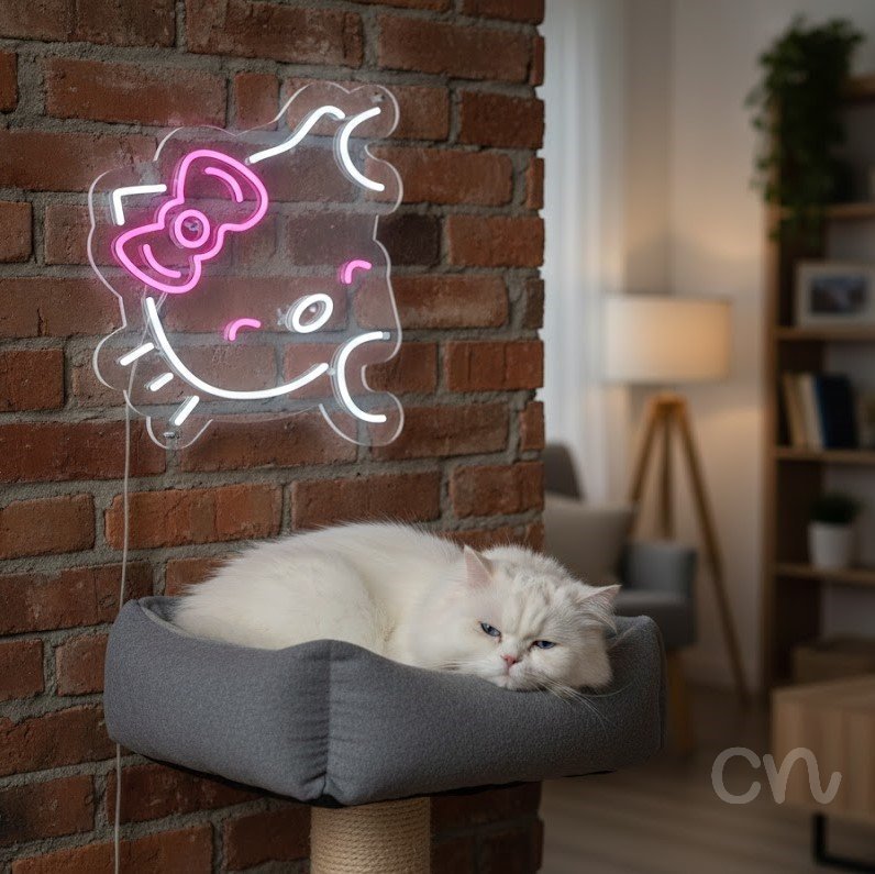 Custom Neon | Cat Face Neon Sign | 17x16 | Hot Pink Neon Sign for Room Decor 2