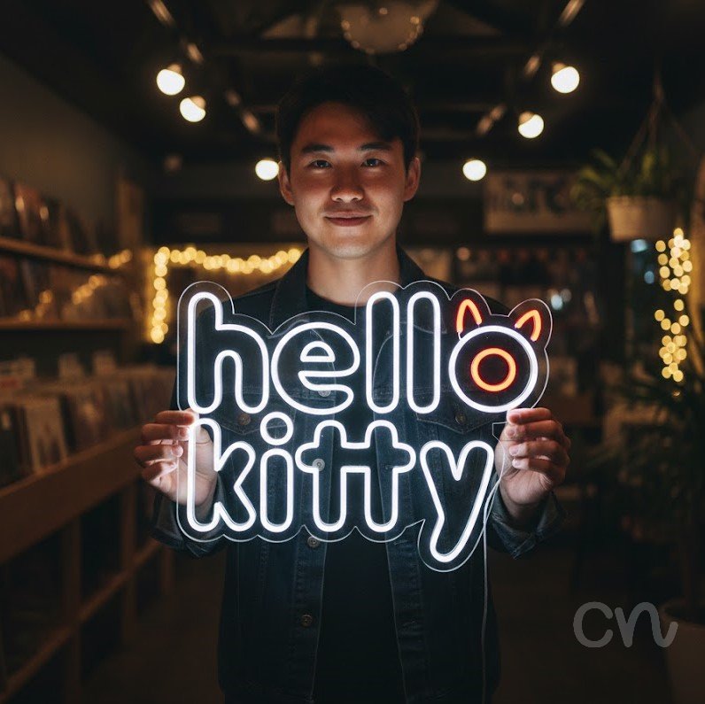 Custom Neon | Hello Kitty Neon Sign | 19x24 | White Red | Perfect for Kids Room Decor