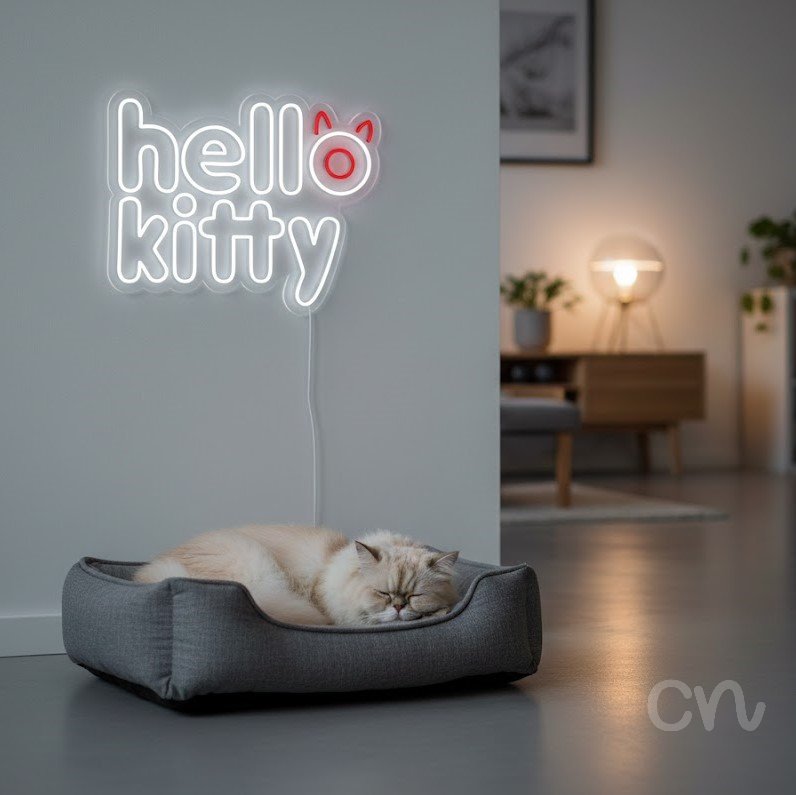 Custom Neon | Hello Kitty Neon Sign | 19x24 | White Red | Perfect for Kids Room Decor 2
