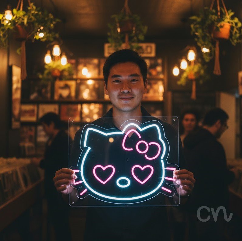 Custom Neon | Cat Face Neon Sign | 18x23 Inches | Pink Neon Sign for Room Decor