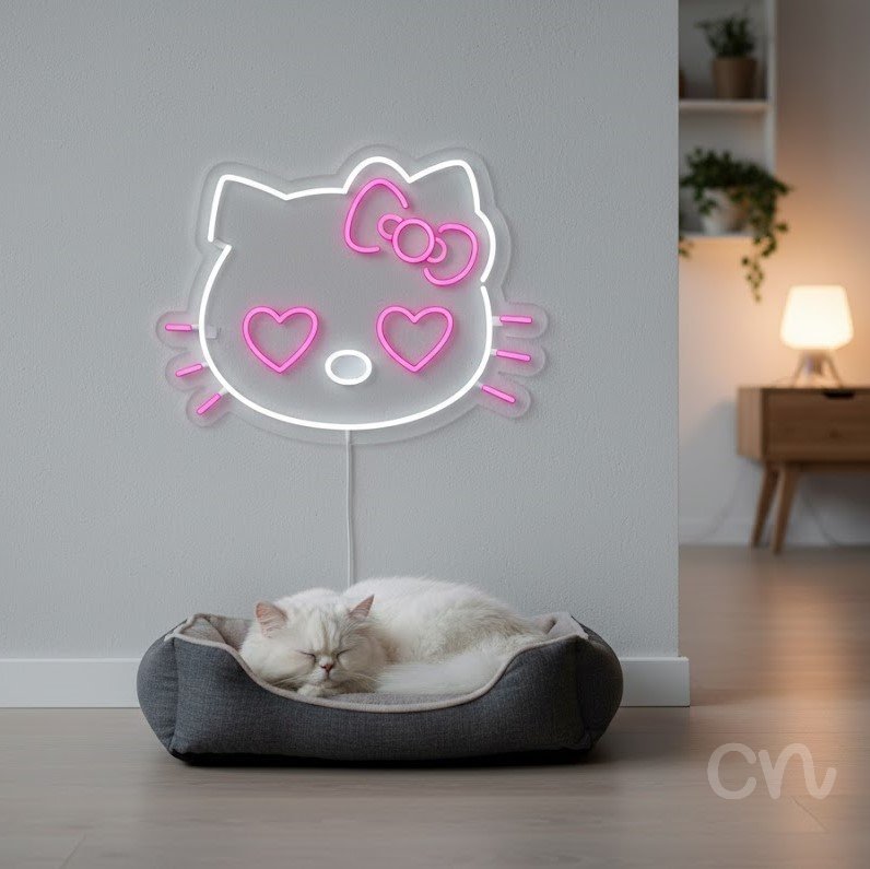 Custom Neon | Cat Face Neon Sign | 18x23 Inches | Pink Neon Sign for Room Decor 2