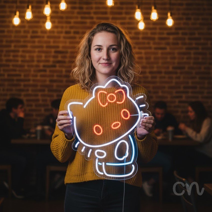 Custom Neon | Cat Face Neon Sign | 23x19 | Red and Light Blue Neon Sign