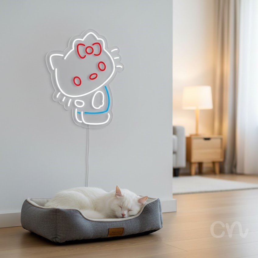 Custom Neon | Cat Face Neon Sign | 23x19 | Red and Light Blue Neon Sign 2