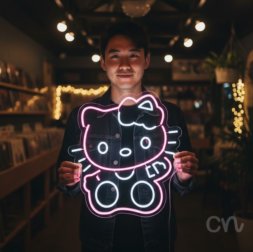 Custom Neon | Cat Face Neon Sign | 23x20 Inches | Pink Neon Sign for Home Decor