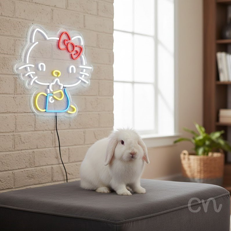 Custom Neon | Cat with Bow Neon Sign | 21x24 | Red Ice Blue Yellow 2