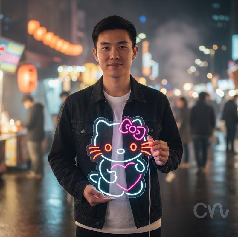 Custom Neon | Cat with Heart Neon Sign | 23x19 | Red Pink