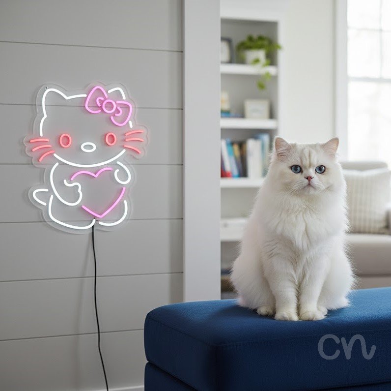 Custom Neon | Cat with Heart Neon Sign | 23x19 | Red Pink 2