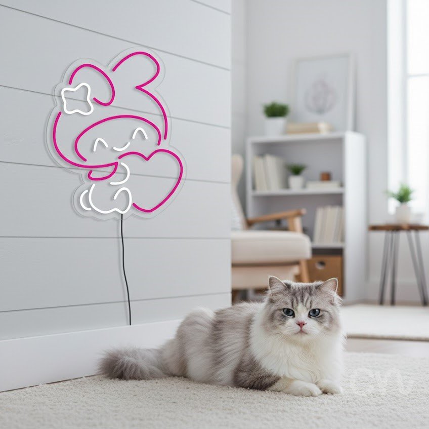 Custom Neon | Rabbit with Heart Neon Sign | 23x20 | Pink and White