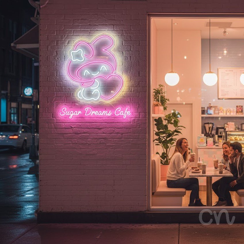 Custom Neon | Rabbit with Heart Neon Sign | 23x20 | Pink and White 2