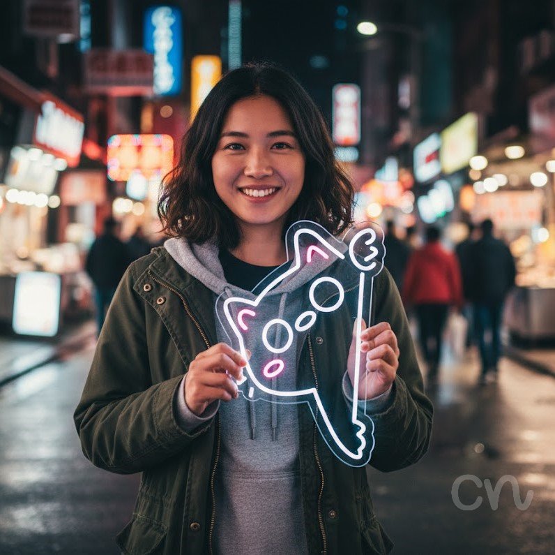 Custom Neon | Cat Face Neon Sign | 22x15 | Pink White Neon Sign for Home Decor